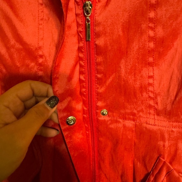 Samuel Dong Red Bubble Hem Trench Coat Size L - Picture 3 of 16